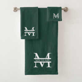 Personalisiertes elegantes Smaragdgrünes Monogramm Badhandtuch Set