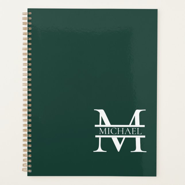 Personalisiertes elegantes Smaragdgrünes Monogramm Planer (Vorderseite)