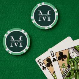 Personalisiertes elegantes Smaragdgrünes Monogramm Pokerchips