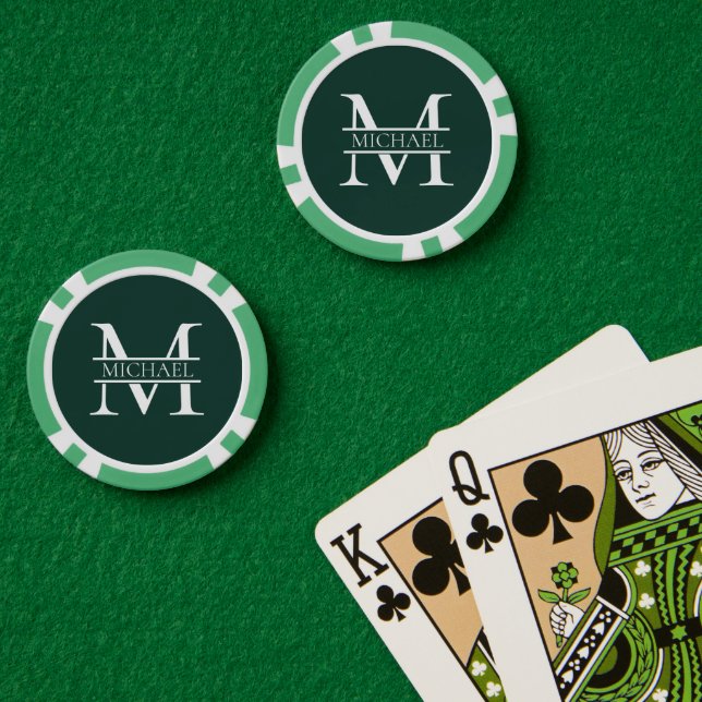 Personalisiertes elegantes Smaragdgrünes Monogramm Pokerchips (Pokertisch (doppelt))