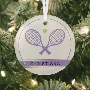Personalisiertes Elegantes Tennis Racket und Ball  Ornament Aus Glas