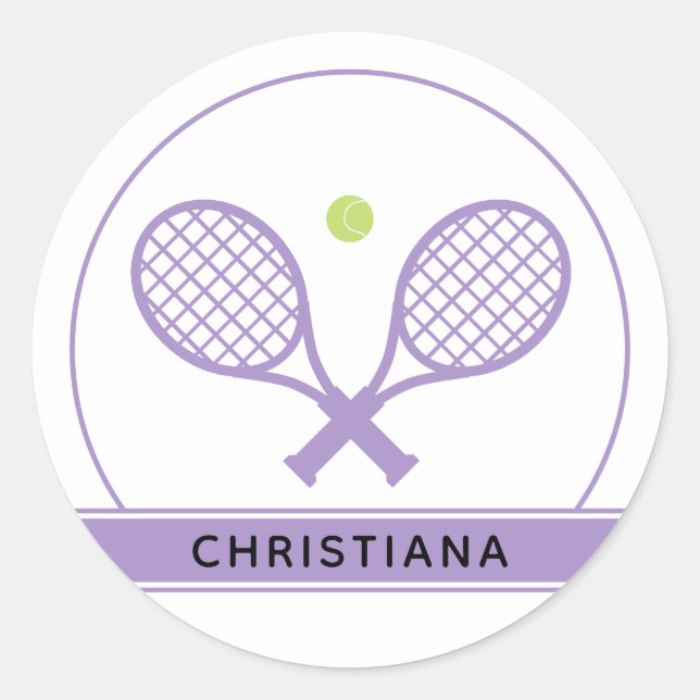 Personalisiertes Elegantes Tennis Racket und Ball  Runder Aufkleber (Vorderseite)