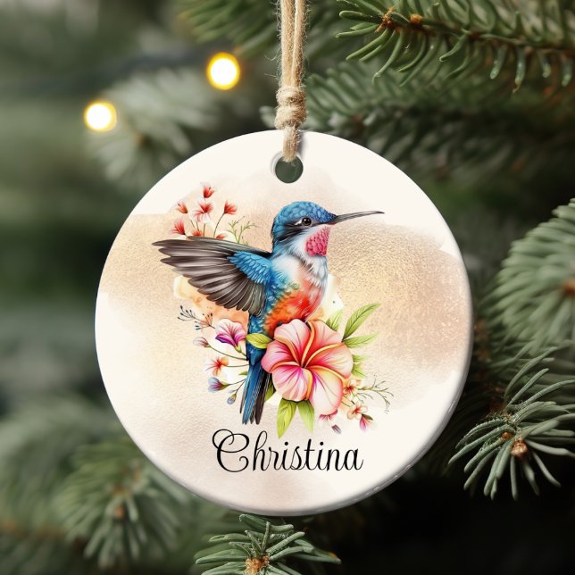 Personalisiertes Elegantes Wasser Hummingbird Keramik Ornament (Personalized Elegant Watercolor Hummingbird Ceramic Ornament)