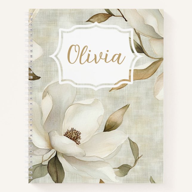 Personalisiertes elegantes Watercolor Magnolias Notizbuch (Vorderseite)