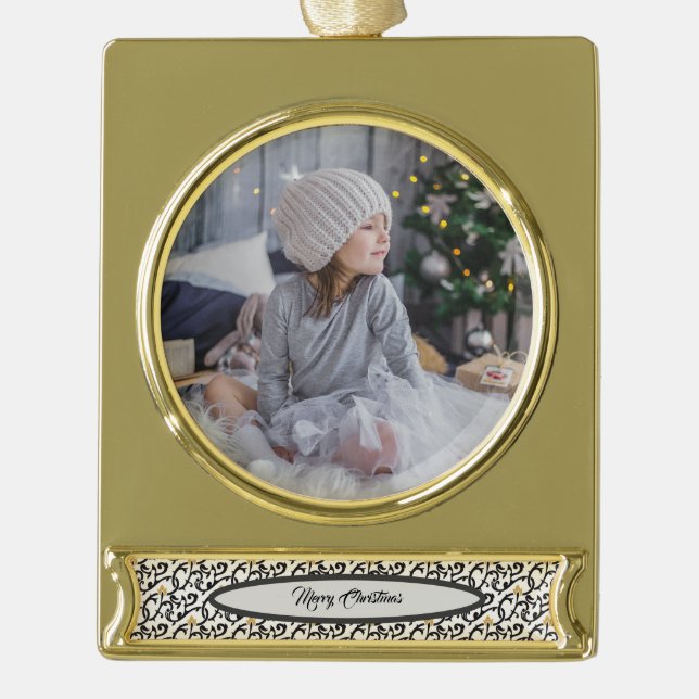 Personalisiertes elegantes Weihnachtsmuster Banner-Ornament Gold (Vorderseite)