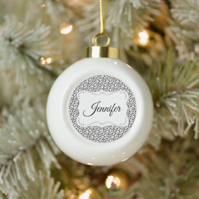 Personalisiertes elegantes Weihnachtsmuster Keramik Kugel-Ornament (Baum)