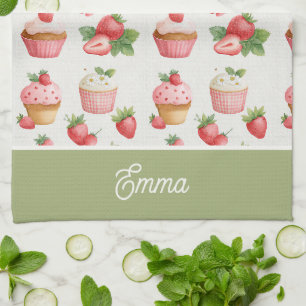 Personalisiertes Erdbeercupcake-Küchentuch Geschirrtuch