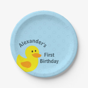Personalisiertes erstes Geburtstag wenig gelbes Pappteller