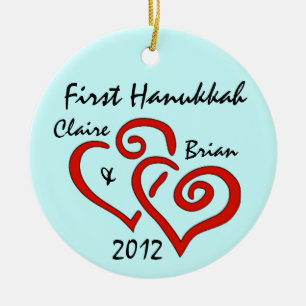Personalisiertes erstes Hanukkah-Ornament Keramikornament