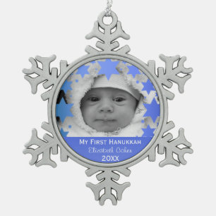 Personalisiertes erstes Hanukkah Schneeflocken Zinn-Ornament