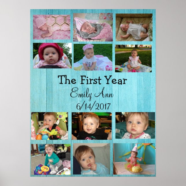 Personalisiertes erstes Jahr Collage Baby Foto Pos Poster (Vorne)