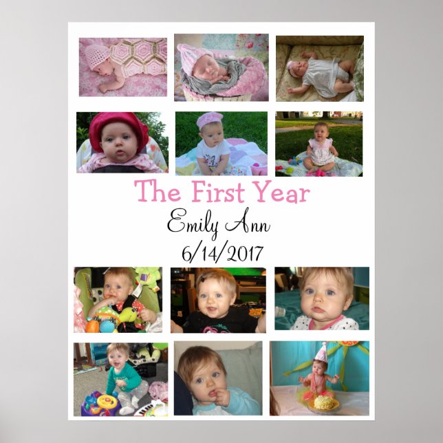 Personalisiertes erstes Jahr Collage Baby Foto Pos Poster (Vorne)