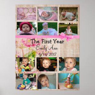 Personalisiertes erstes Jahr Collage Baby Foto Pos Poster