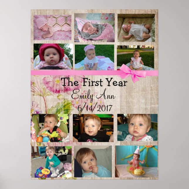 Personalisiertes erstes Jahr Collage Baby Foto Pos Poster (Vorne)