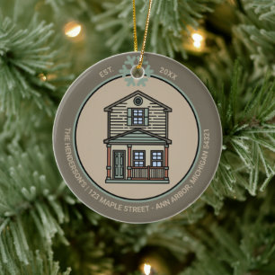 Personalisiertes erstes Jahr Zuhause Real Anwesen  Keramik Ornament