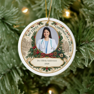 Personalisiertes erstes Weihnachten als Arzt-Foto Keramik Ornament