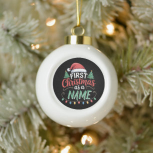Personalisiertes erstes Weihnachten als Familie Ma Keramik Kugel-Ornament