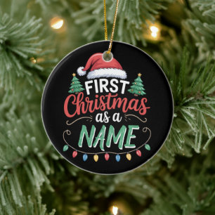 Personalisiertes erstes Weihnachten als Familie pa Keramik Ornament