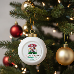 Personalisiertes erstes Weihnachten Baby Brauner W Keramik Kugel-Ornament