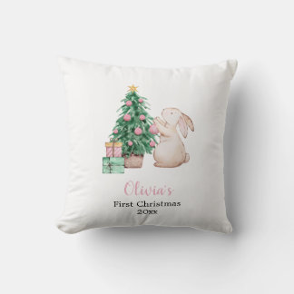 Personalisiertes erstes Weihnachten des Babys Hase Kissen