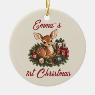 Personalisiertes erstes Weihnachten des Babys Reh Keramik Ornament