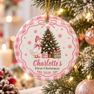Personalisiertes erstes Weihnachten des Babys rosa Keramik Ornament