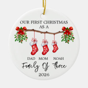 Personalisiertes erstes Weihnachten Familie zu dri Keramik Ornament