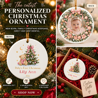 Personalisiertes erstes Weihnachten Foto für Baby Keramik Ornament