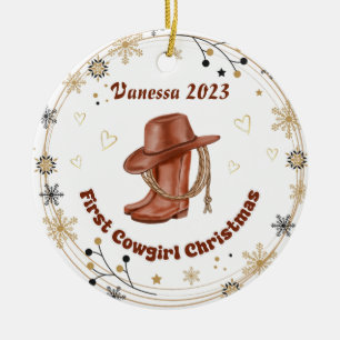 Personalisiertes erstes Weihnachten für Baby-Cowgi Keramik Ornament