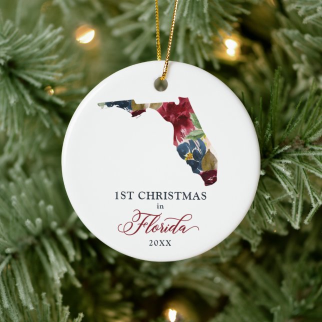Personalisiertes erstes Weihnachten in Florida Sta Keramik Ornament (Baum)