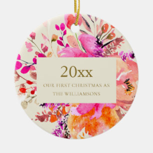 Personalisiertes erstes Weihnachten verheiratet ro Keramik Ornament
