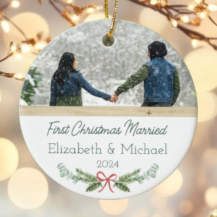 Personalisiertes erstes Weihnachten Verheiratetes Keramik Ornament