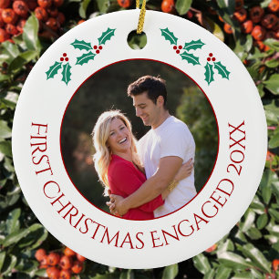 Personalisiertes erstes Weihnachten verlobt Foto Keramik Ornament