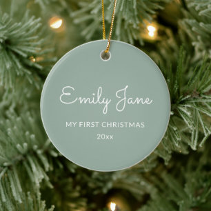 Personalisiertes erstes Weihnachtsbaby-Foto Name S Keramik Ornament