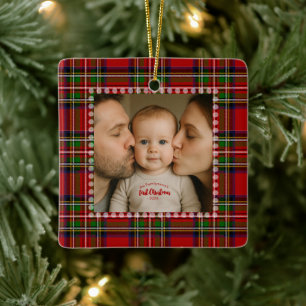 Personalisiertes erstes Weihnachtsfoto Keramikornament