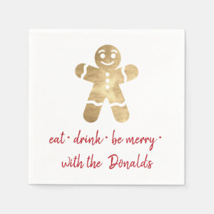 Personalisiertes Essen Drink Be Merry Red Gold Ing Serviette