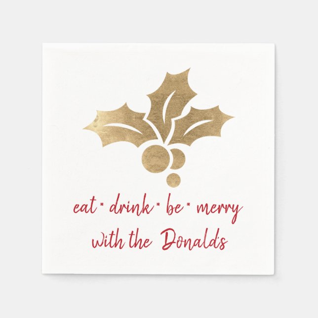 Personalisiertes Essen Drink sei Merry Red Gold St Serviette (Vorderseite)
