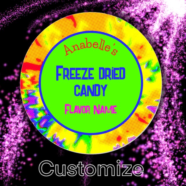 Personalisiertes Etikett für getrockneten Candy Ra Runder Aufkleber (Customize this freeze dried candy label with your name, flavor, custom text. Vibrant rainbow sticker)
