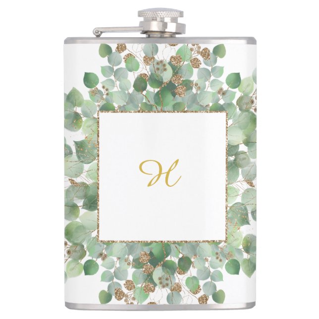 PERSONALISIERTES EUCALYPTUS-WEISSES GOLD-STAINLESS FLACHMANN (Vorderseite)
