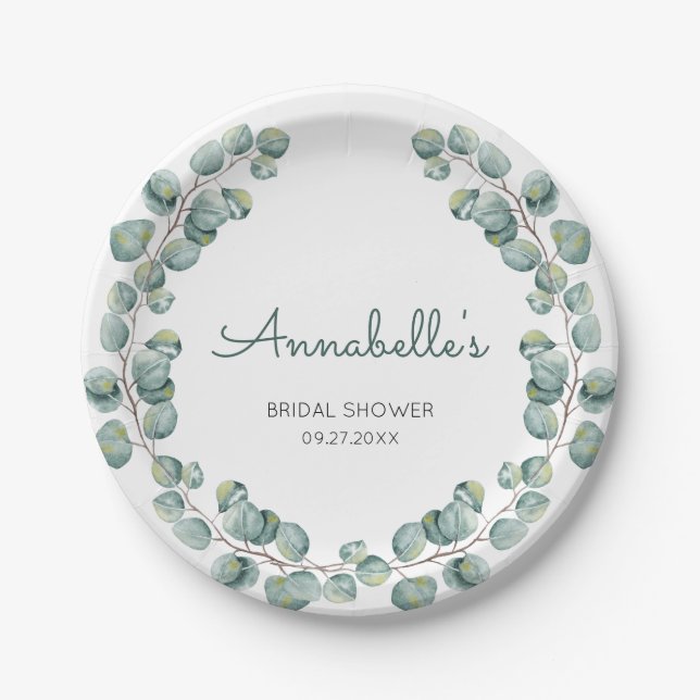 Personalisiertes Eukalyptus-Wreath-Brautparty Pappteller (Vorderseite)