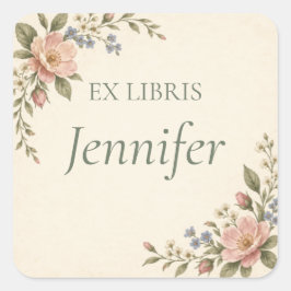 Personalisiertes Ex Libris-Blumen-Bookplate Quadratischer Aufkleber