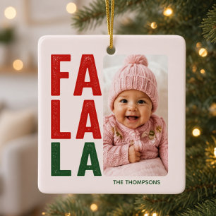 Personalisiertes Fa La La Familienfoto Weihnachten Keramikornament