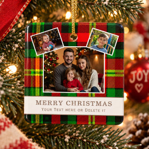 Personalisiertes Familien-3-Foto-grün kariertes We Keramikornament