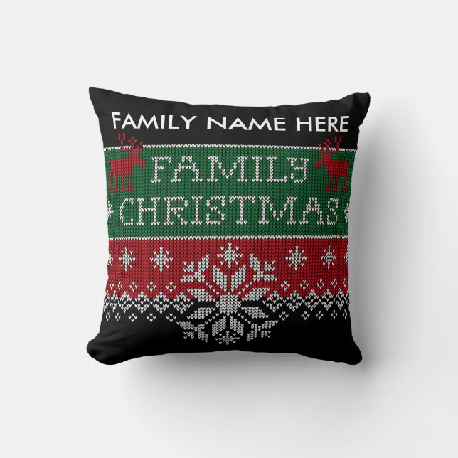 Personalisiertes Familien-Weihnachtshässliche Kissen (Vorderseite)
