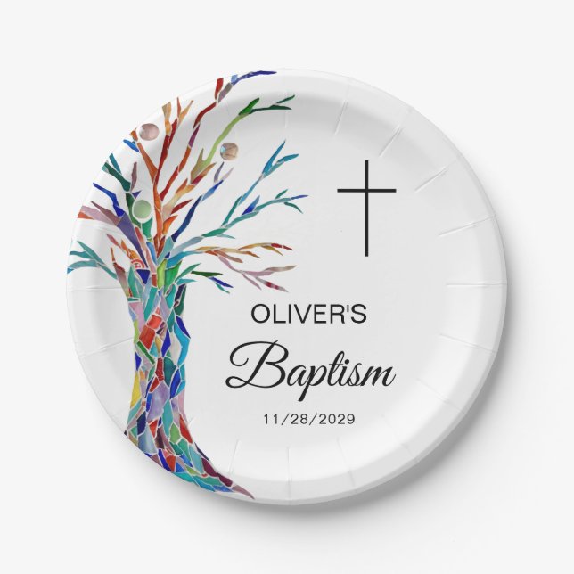 Personalisiertes Familienbaum Taufe Christening Pappteller (Vorderseite)