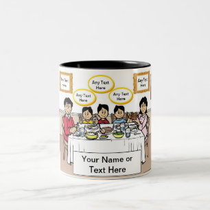 Personalisiertes Familienessen, 3 Jungs Cartoon Zw Zweifarbige Tasse