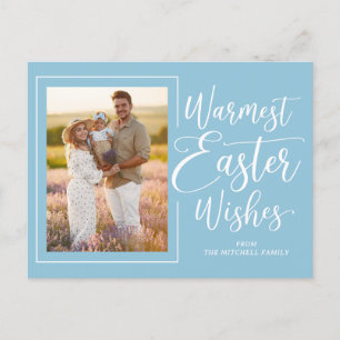 Personalisiertes Familienfoto auf blauer Ostereier Postkarte