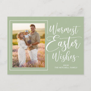Personalisiertes Familienfoto auf Salbeigrün Oster Postkarte