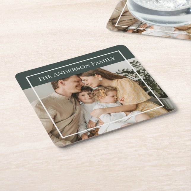 Personalisiertes Familienfoto | Benutzerdefinierte Rechteckiger Pappuntersetzer (angewinkelt)