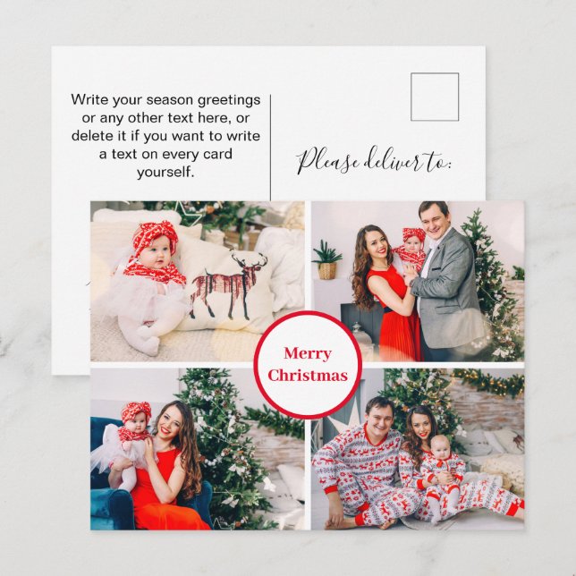 Personalisiertes Familienfoto Collage Frohe Weihna Postkarte (Vorne/Hinten)